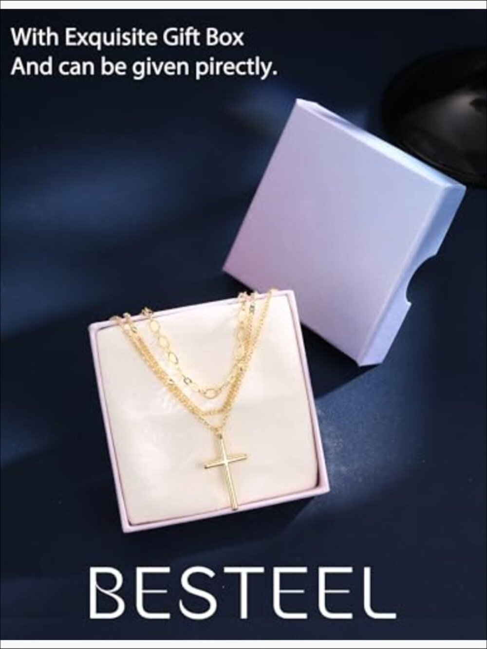 14K Gold Plated Layered Necklace Set with Paperclip Choker and Pendant - Picture 6 of 7